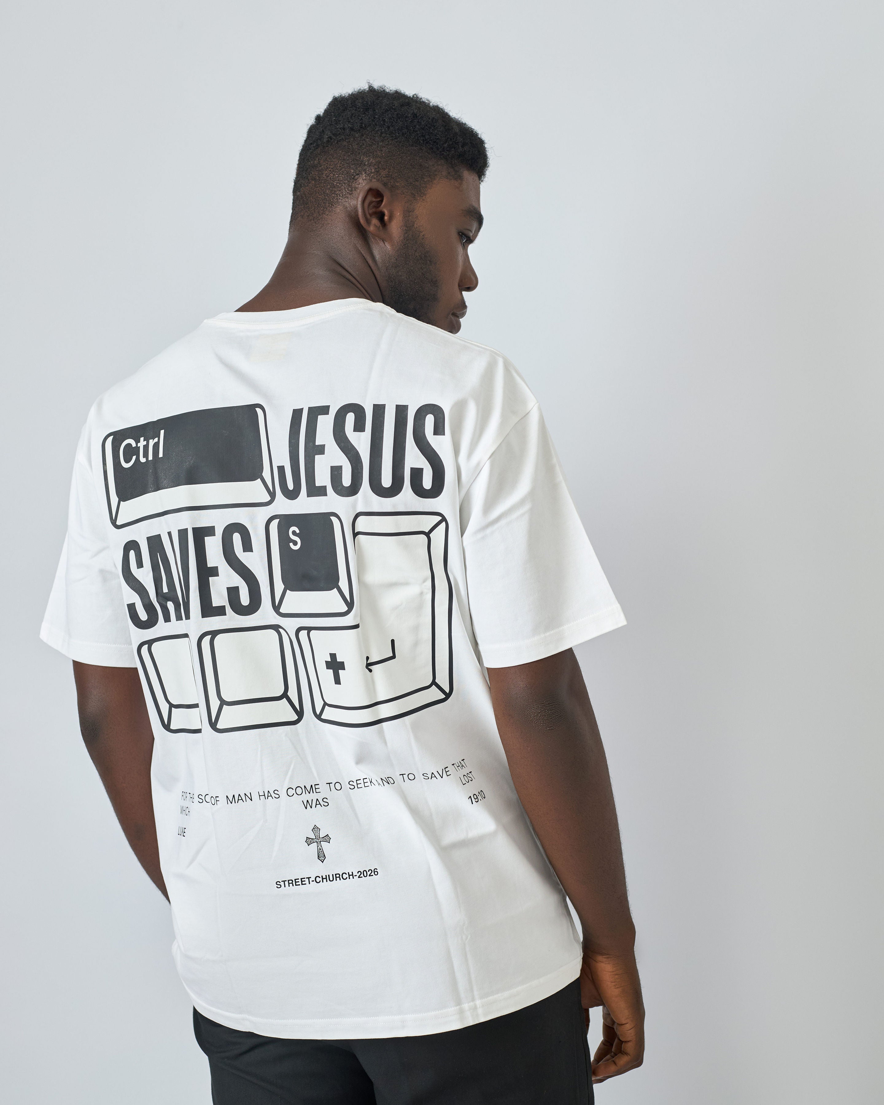 Jesus Saves Tee - Ctrl S Monochrome